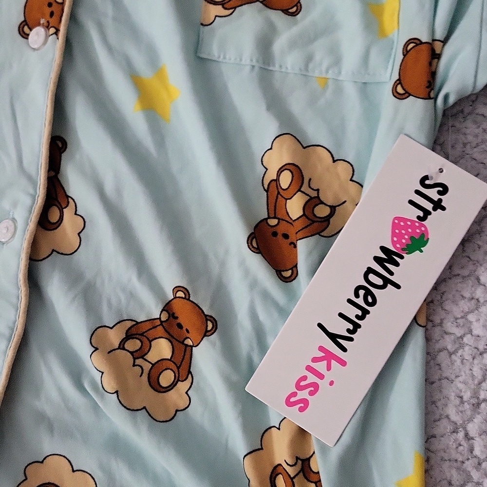 Charming Bear Print Adult Pajama Set - Light Blue - Picture 4 of 4